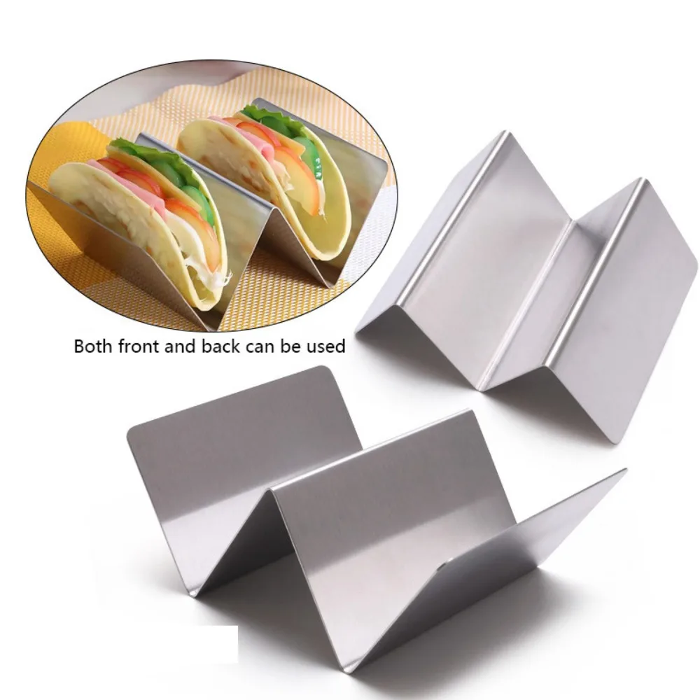 Stainless Steel Taco Holder Available on Both Sides 2/3 Grids Pancake Rack Hollowed Out Handle Design Taco Shell Stand Kitchen