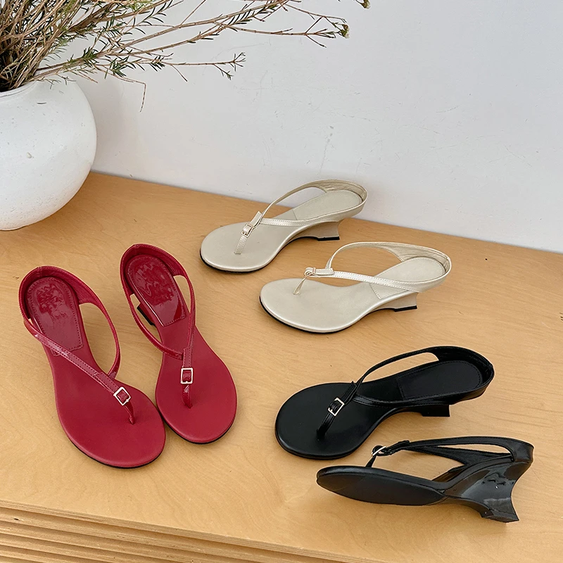 

Женские шлепанцы Aneikeh с дизайнерской пряжкой, модные сандалии на танкетке с высоким каблуком, летние шлепки, женская обувь