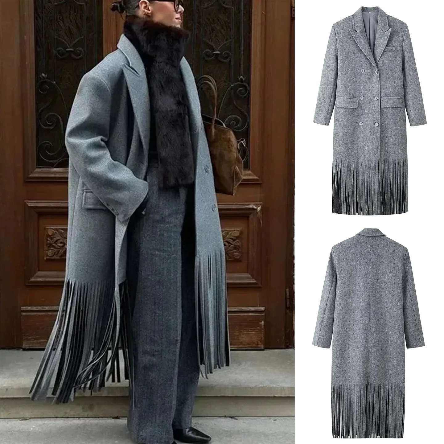 

Winter New Women's Simple Sle Long Sve awl Collar Double Breasted Mid-Length Woolen Coat Ele Faion Outerwear