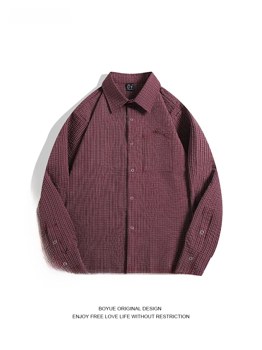 

Boyue Retro Japanese Sle Plaid Long Sve Collared irt ex Faion Outerwear Simple Youth Polyester Fiber Casual Wear