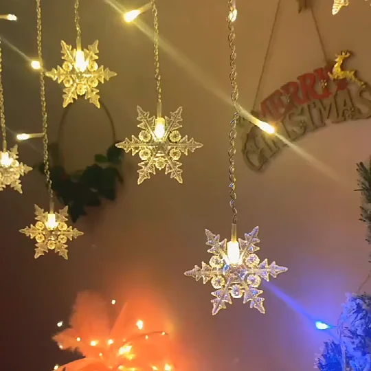 8 طرق زينة عيد الميلاد ندفة الثلج نافذة الستار أكاليل Led جليد الجنية أضواء وامض الاتحاد الأوروبي التوصيل السنة الجديدة 2025