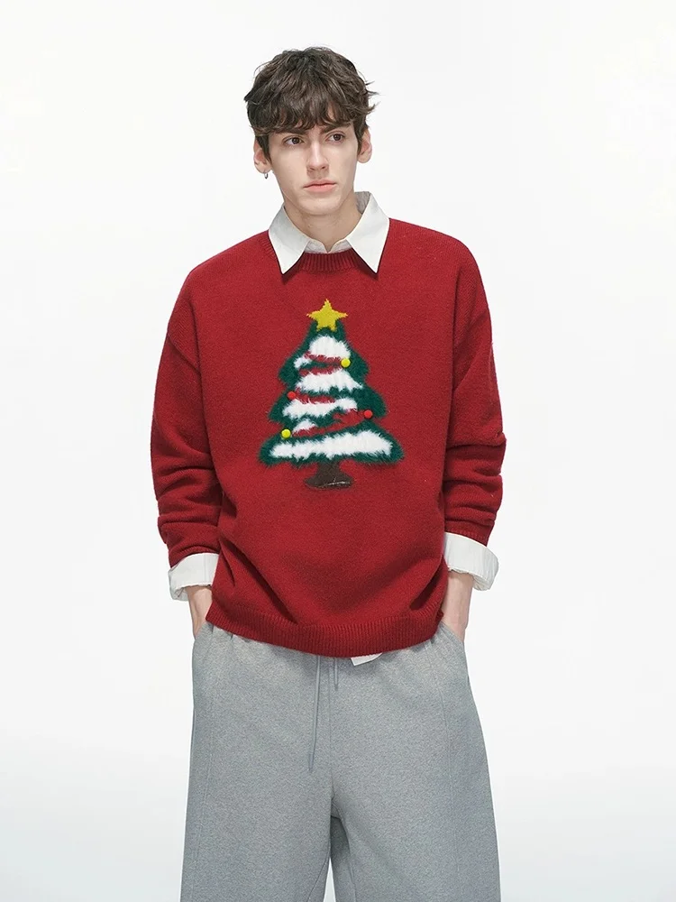 

Cisas Tree Embroidered Men's Knitwear round Ne Lazy Sle Sweater Autumn Winter Couple's Soft Loose Fit Casual Long Sve