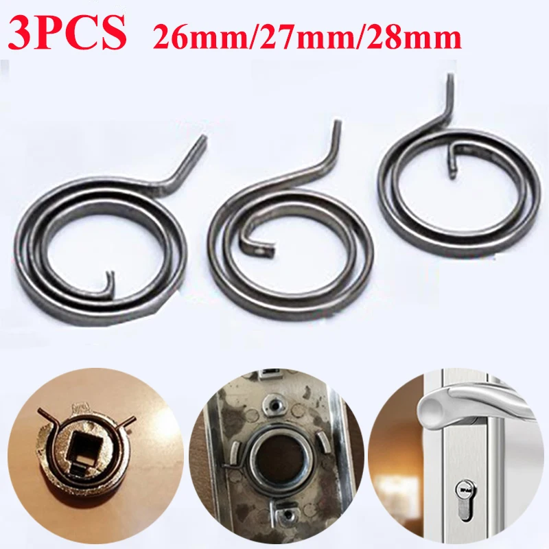 Flat Wire Door Lock Handle Spring Coil Tools, Substituição Retorno Torsion Springs, 26mm, 27mm, 28mm, 3Pcs