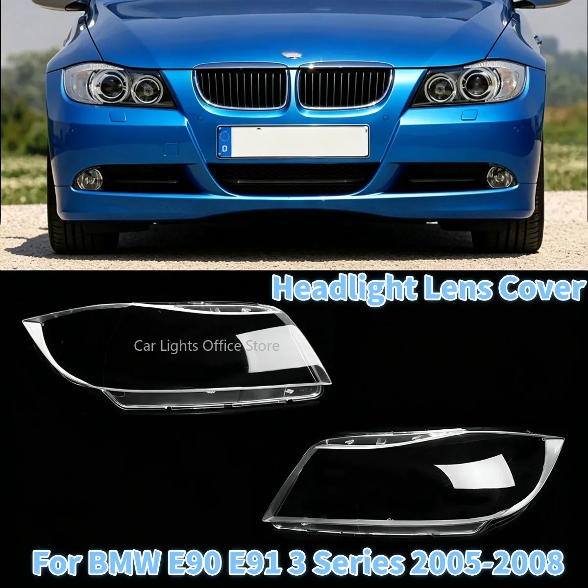 Car Haloge Headlight Caps Letf/Right Side For BMW E90 E91 3 Series 2005-2008 Lampshade Headlamp Shell Headlight Cover Lens