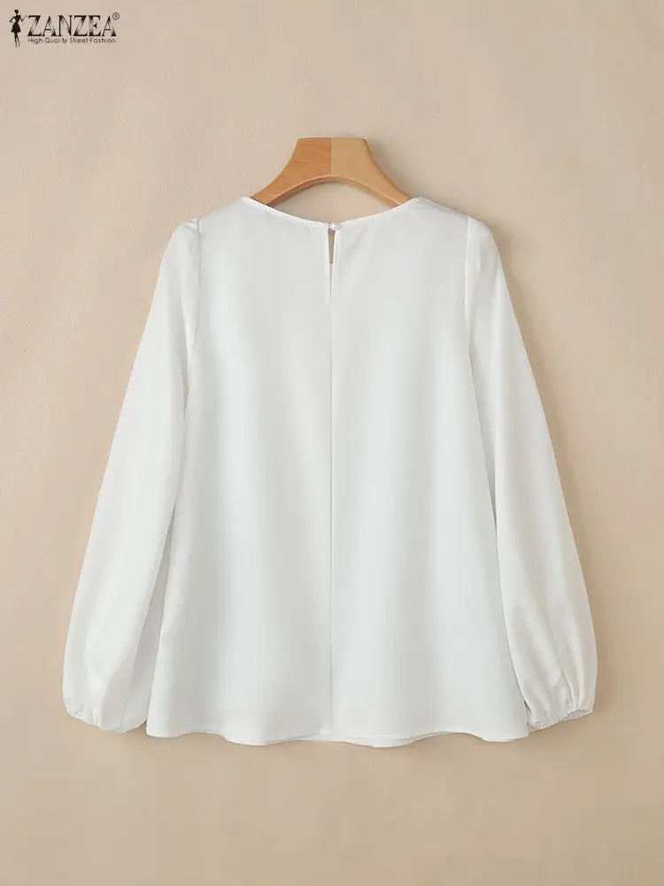 ZANZEA otoño tejido Patchwork blusa 2025 mujeres Blusas de manga larga femeninas Casual Tops elegante Oficina señora moda camisas