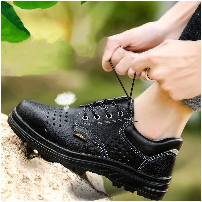 

Мужская повседневная летняя защитная обувь большого размера, рабочая обувь со стальным носком, рабочая обувь, дышащие защитные ботинки из мягкой кожи