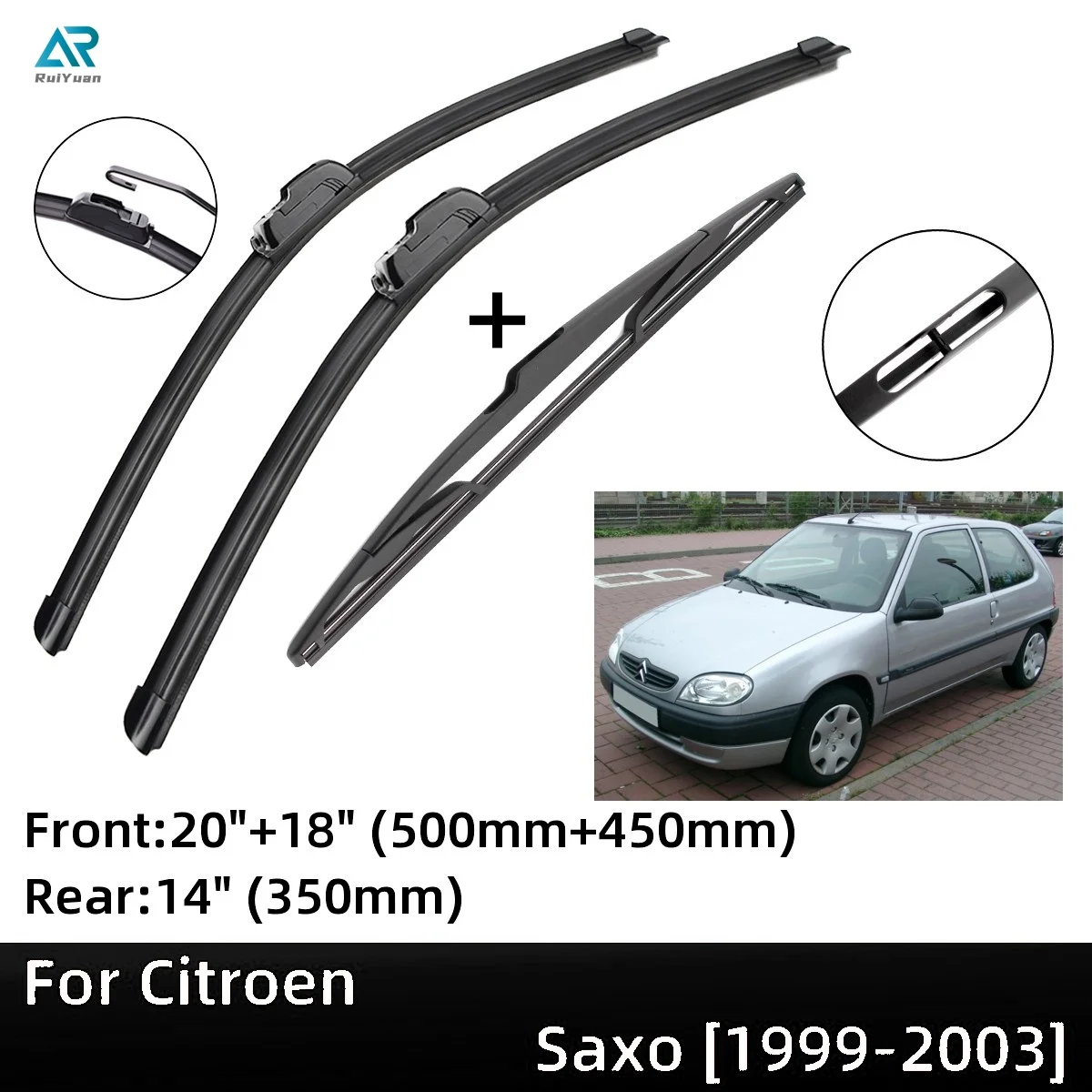 

For Citroen Saxo 1999-2003 Front Rear Wiper Blades Brushes Cutter Accessories J Hook 1999 2000 2001 2002 2003