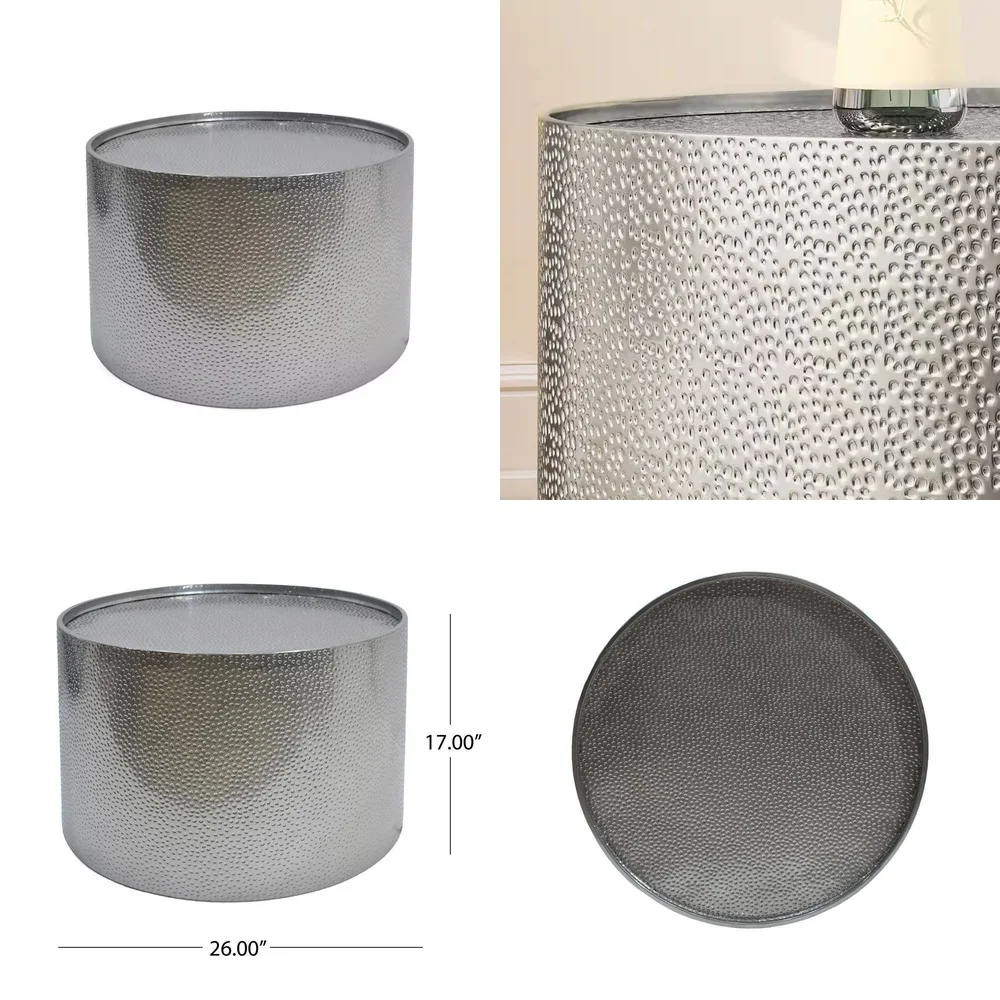 طاولات المقهى 26 بوصة فضية مستديرة معدنية طاولة القهوة أثاث غرفة المعيشة الحديثة الأنيقة #1
