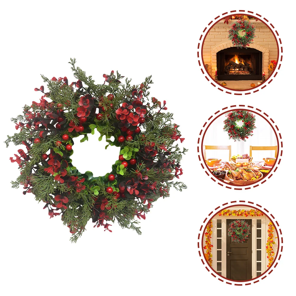 2Pcs Christmas Wall Hanging Garland Xmas Simulation Wreath Decorative Door Pendant Artificial Berries Garland Xmas Wreath