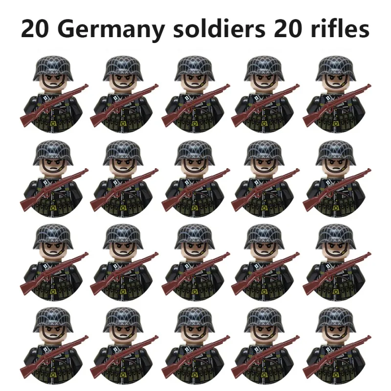 20pcs/lot WW2 Military Soviet US UK China France Soldiers Building Blocks Poland Canada Japan Army Figures Bricks Toys For Boys