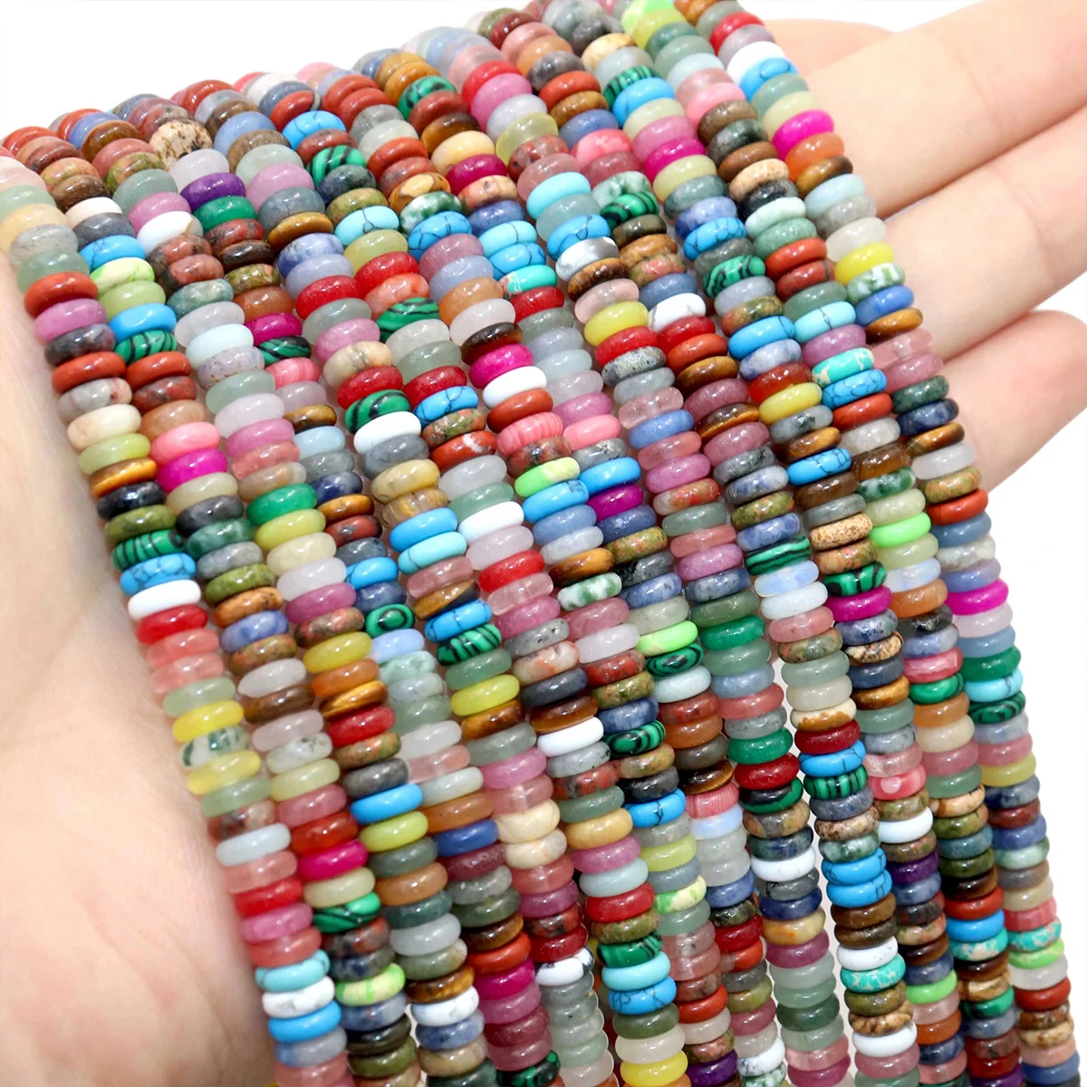 6mm Mixed Flat Round Abacus Beads For jewerly Making Loose Spacer Crystal Tiger Eyes Natural Stone Beads Diy Bracelets Necklaces