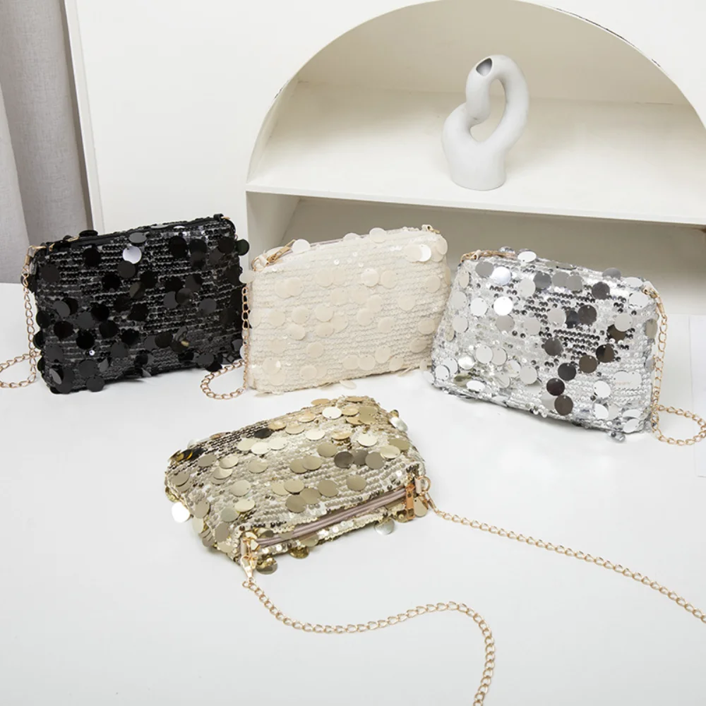 

Shiny Sequin Shoulder Bag For Women Fashion Chain Crossbody Bag Casual Versatile Small Square Bag Party Banquet Evening Bag