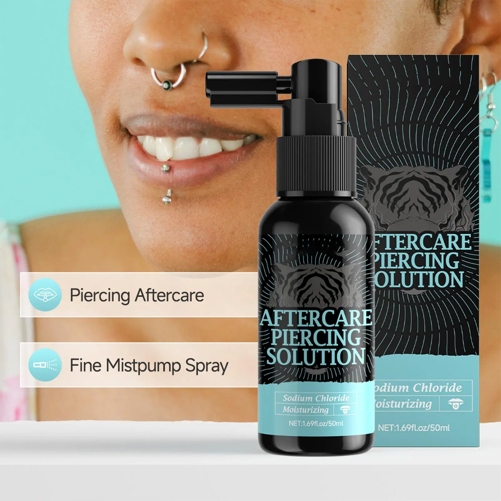 After Care Piercing Solution 50ml Gentle Safe Mist Piercing Spray Aftercare for Adults Men Women Newly Pierced Areas Care image 2