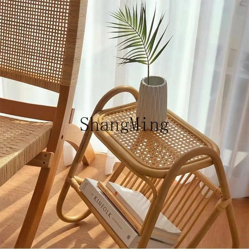 

CL Internet celebrity rattan storage small coffee table double corner breakfast side few mini wabi sandy wind bedside table