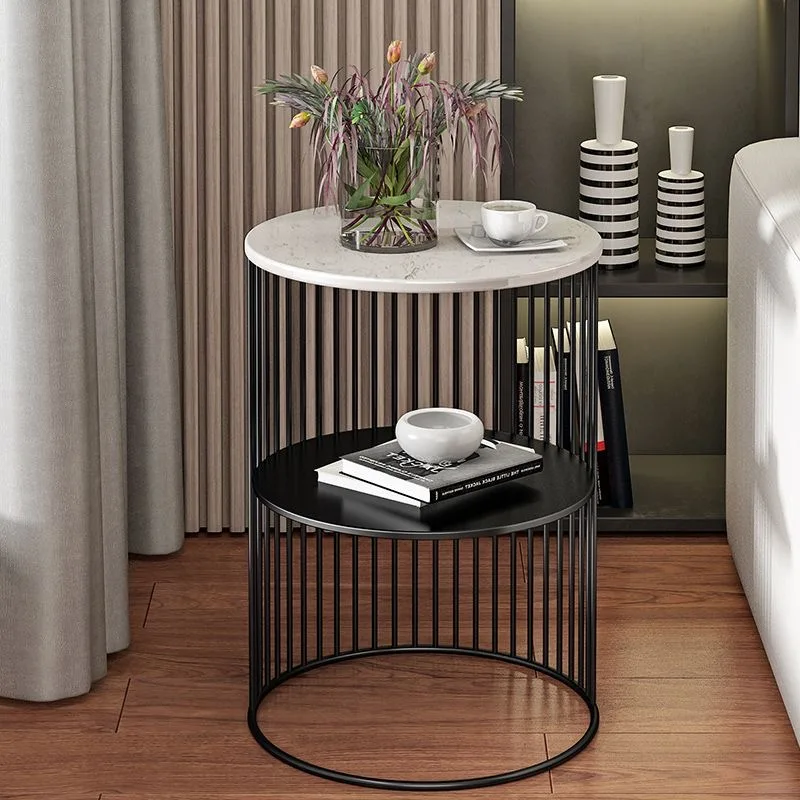 Mini Iron Light Luxury Side Table Round Corner Round tabletop Marble Coffee Simple Multi-layers living room Furniture