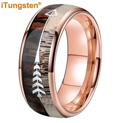 iTungsten 8mm Arrow Ring Men Women Tungsten Wedding Band With Dear Antler And Zebra Wood Inlay Comfort Fit