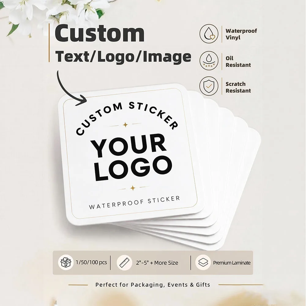 1‑100Pcs Custom Square Waterproof Stickers Personalized Text Images for Home Decor,Room Accent,Custom Decorative Sign Labels
