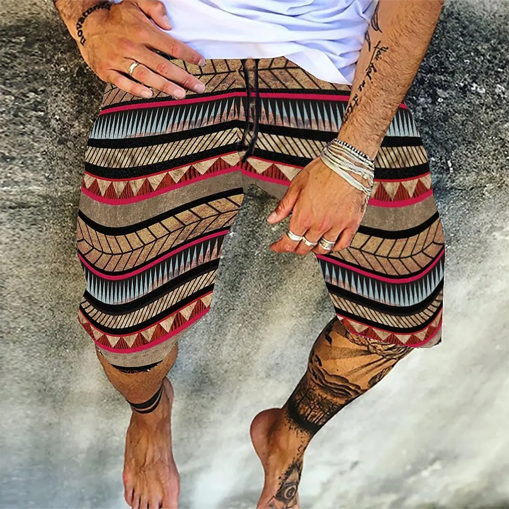 Men's Simple Printed Beach Shorts For Summer, Loose Comfortable Version, Light Quick-Drying Breathable For Beach And Leisure