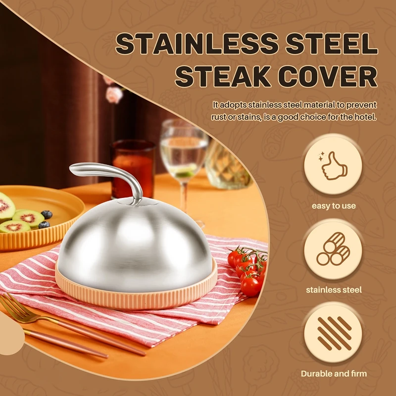 สเต็ก 1 ชิ้น 20 เซนติเมตรสแตนเลสสตีลสเต็ก Teppanyaki โดมจานฝาปิดบ้านรอบน้ํามันอาหารอาหารห้องครัวทําอาหาร
