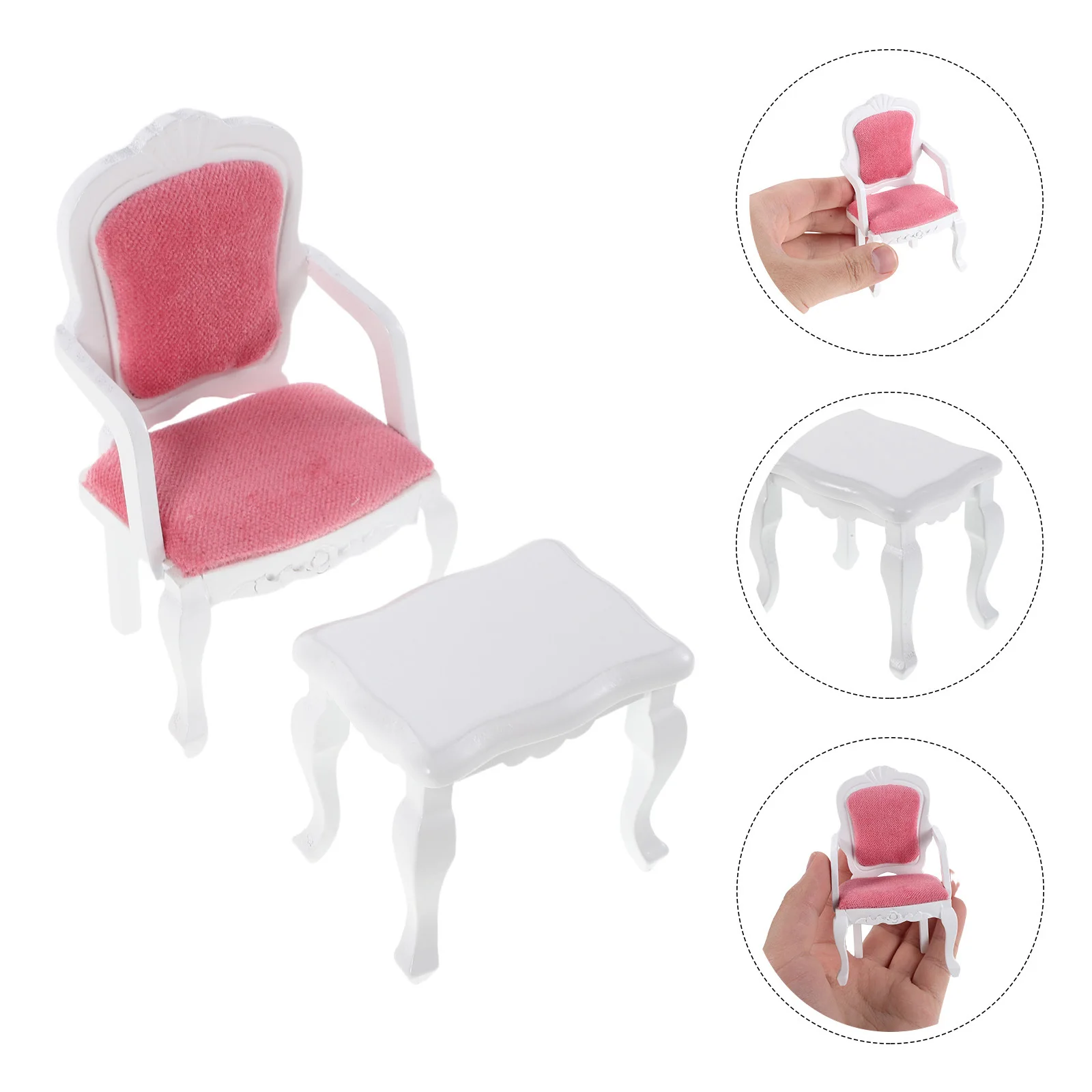 

2Pcs Miniature House Living Room Furniture Set Wooden Chair Coffee Table End Table Realistic Miniature Accessories for Dollhouse