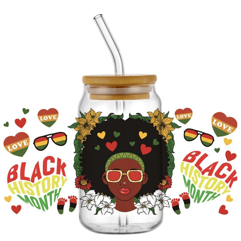 Black History Theme Uv Dtf Cup Wrap Sticker Diy 3d Decal For 16oz Libbey Glass Cup High-quality Transfer Sticker
