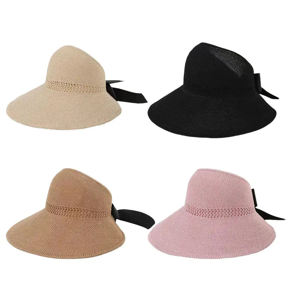 Summer Straw Hat Women Korean Bow Empty Sun Hats 여름모자 Foldable UV Protection Wide Brim Female Beach Visor Caps