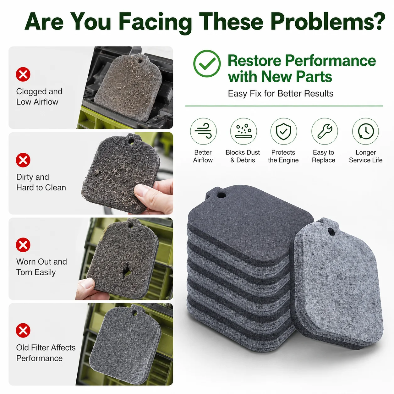 6-Pack Air Filter Compatible with Stihl BG45 BG46 BG55 BG65 BG85 SH55 SH85 BR45 BR45C Leaf Blower Vacuum Parts OEM 4229 120 1800