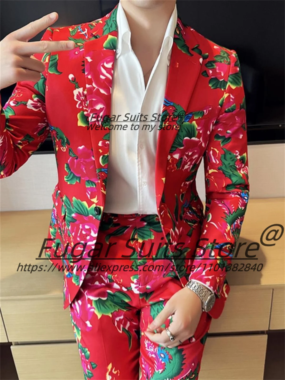 Trajes clásicos festivos de estilo chino para hombre, esmoquin ajustado con solapa con muescas para novio, conjuntos de 2 uds., Blazers elegantes para hombre, disfraz para hombre