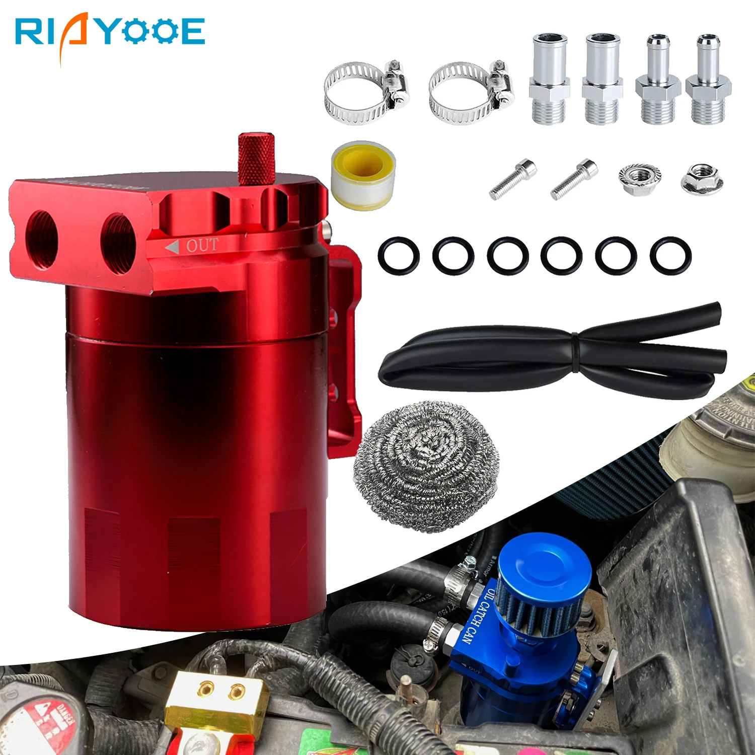 Universal Oil Catch Can Aluminum Baffled 300ML Reservoir For Car Air Oil Separator Catch Kit With Breather Fuel Tank