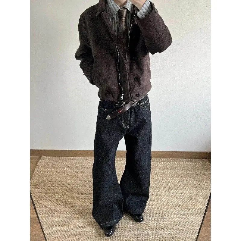 

Loose A-Line Original Denim Jeans High Street Style Vintage Washed Straight Leg Trousers for Men Casual Comfortable Fit