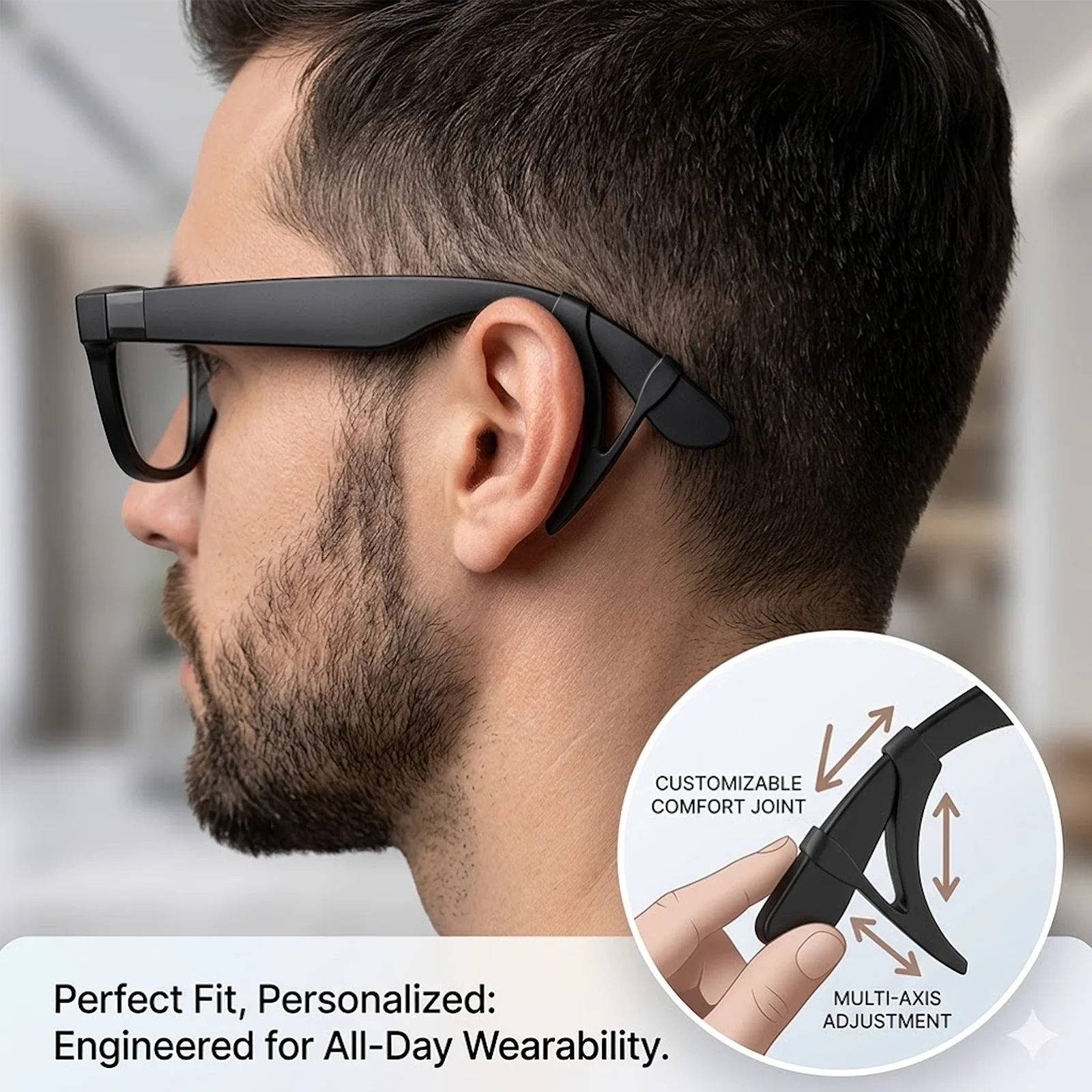 Adjustable Silicone Eyeglass Ear Grips, Anti-Slip Ear Hooks for Ray-Ban Meta & Oakley Meta Smart Glasses
