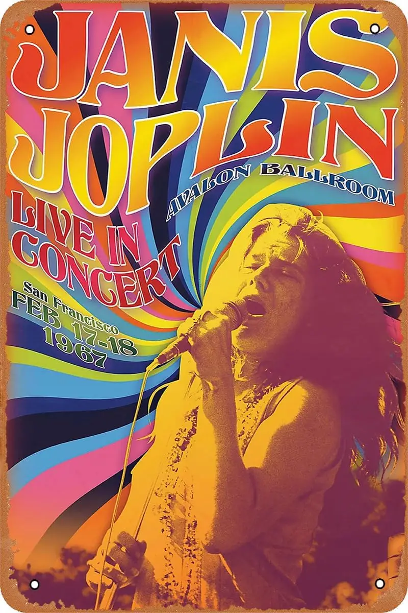 Vintage Look Metal Sign Janis Joplin Music Poster for Cafe Bar Man Cave Garage Home Wall Art Decor Gift Retro Tin Sign 12 X 8 in