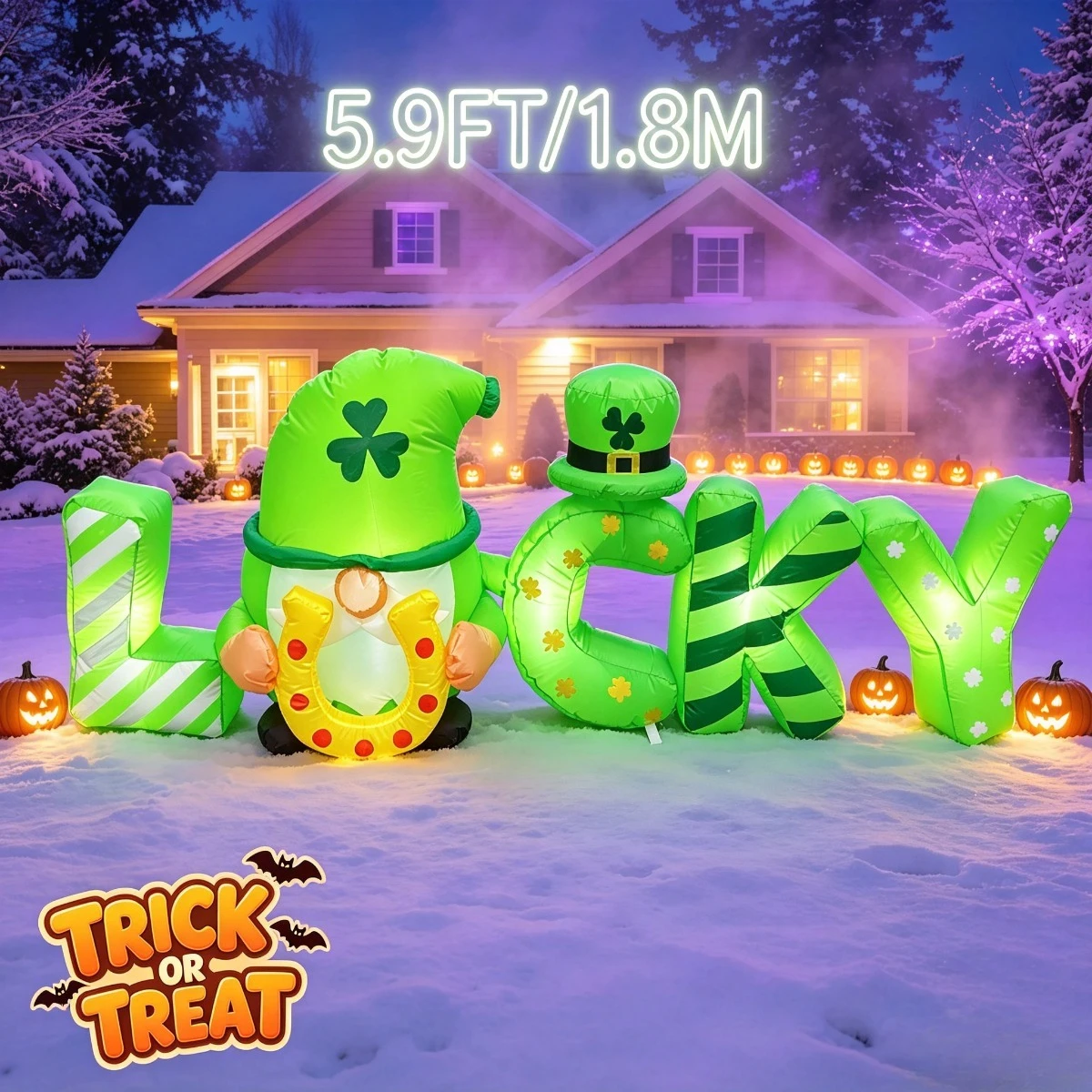5.9FT/1.8M Giant Inflatable LUCKY Letters with Leprechaun Outdoor Yard Decorations for Lawn Patio Garden St Patricks Day Decor