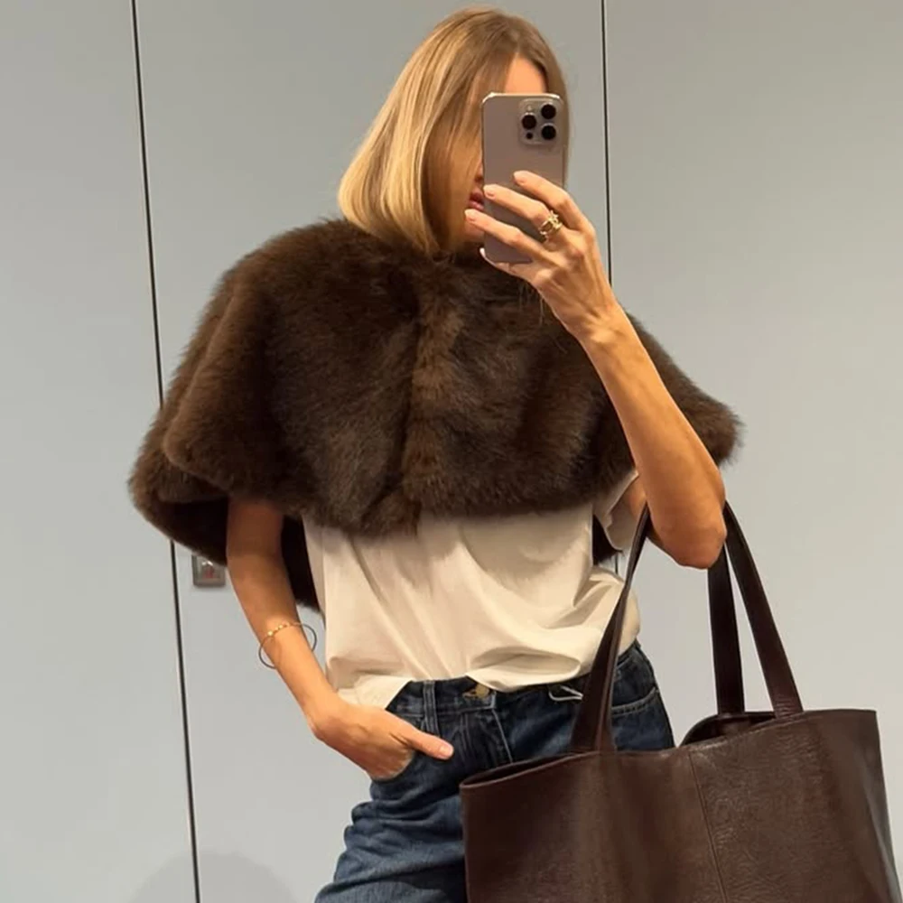 

Ticketsx Women Elegant Shawl Skirt 2-Piece Set Fashion Fall Winter Plush Patchwork Skirt Set Vintage Streetwear Female Dress Set