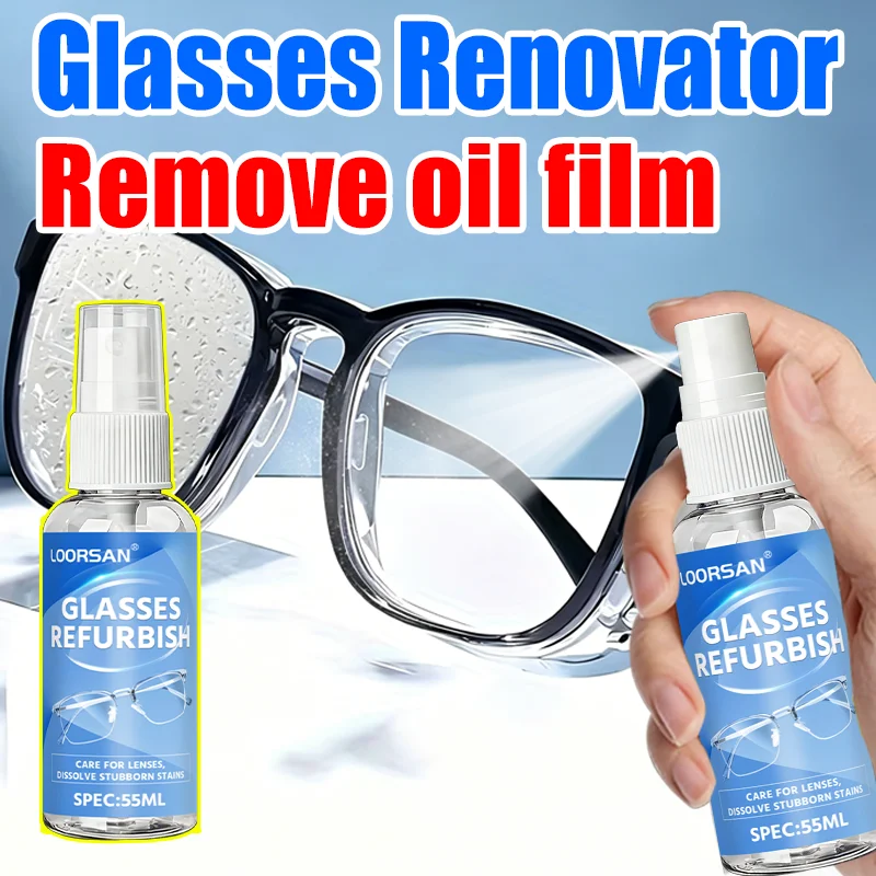 LOORSAN 55ML Multi-Purpose Lens Cleaner Spray for Eyeglasses Phone Screen & Electronics with Free Cleaning Cloth