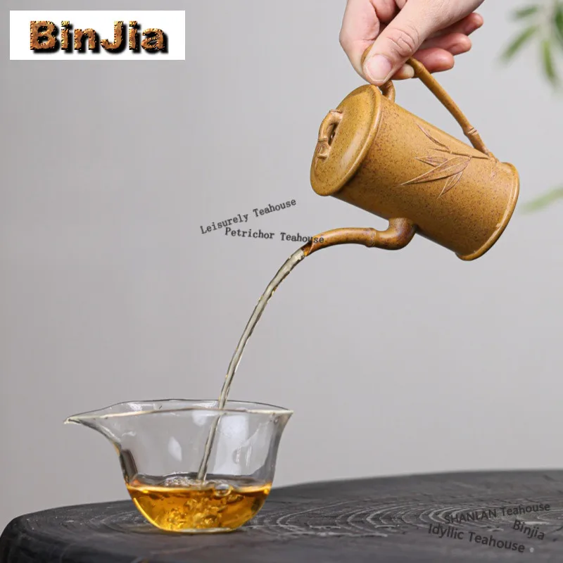 150ml Zen Yixing Purple Clay Teapots Handmade High Bamboo Joint Pot Raw Ore High Temperature Section Mud Kettle Zisha Tea Set