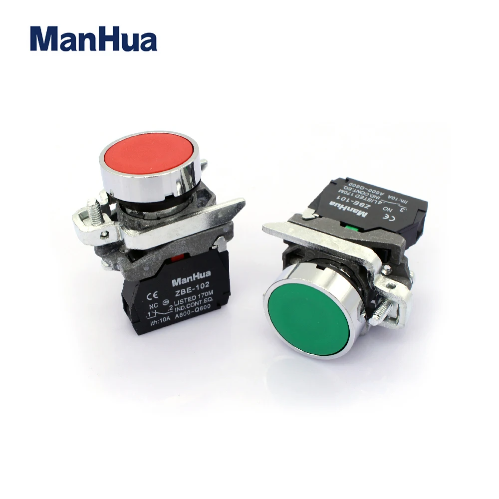 ManHua XB4-BA42 Red & XB4-BA31 Green Electrical Flush Push Button Switch/Spring Return 220V Push Button