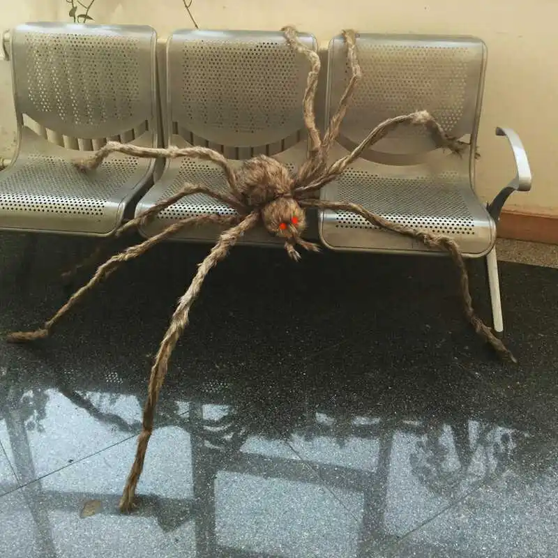 

Secret room haunted house bar decoration props Brown Horror Halloween Plush spider red flashing light 2m big spider