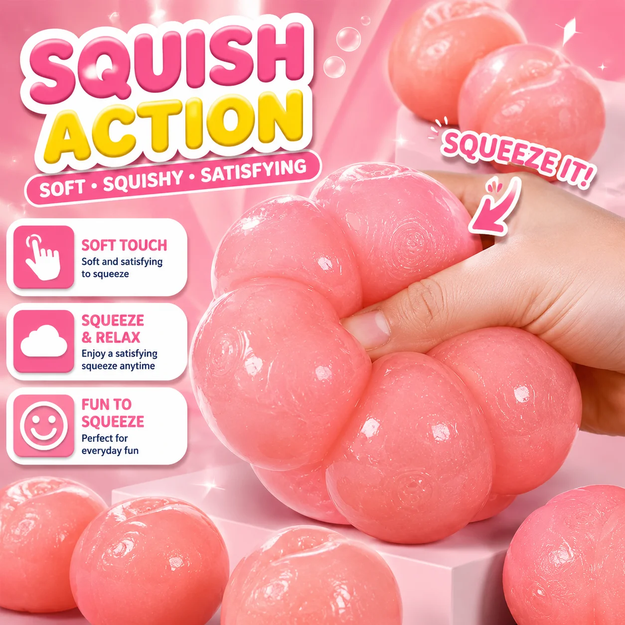 ASMR Peach Slushy Squishy Toy Translucent Pink Stress Relief Jelly Mochi Cute Desk Fidget Gift for Anxiety ADHD Squeeze Ball