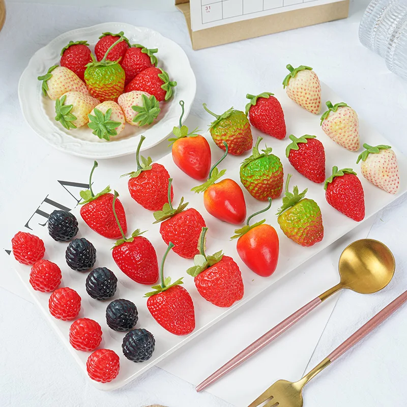 3pcs Artificial Fruit Food Fake Strawberry Home Fruit Shop Farmhouse Decoration Ornament Food Sample Photography Props Supplies