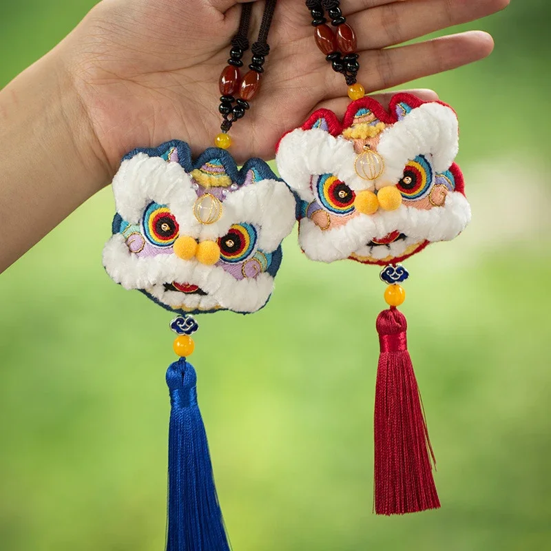 

Dancing Lion Embroidery Material bag Self-embroidery Lion Doll Sachet Tassel Chinese Mascot Key Chain Car Pendant Lucky Toy Gift