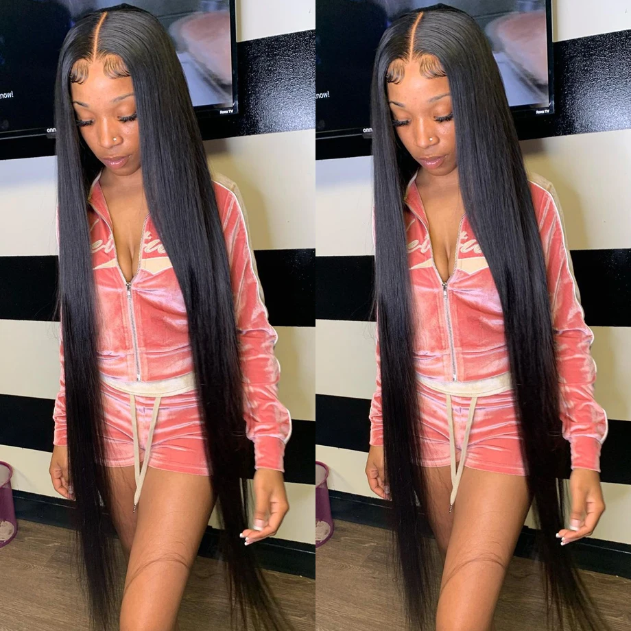 40 inch bone straight lace front wigs human hair 13x4 13x6 hd lace frontal wig Pre Plucked transparent Brazilian wigs on sale