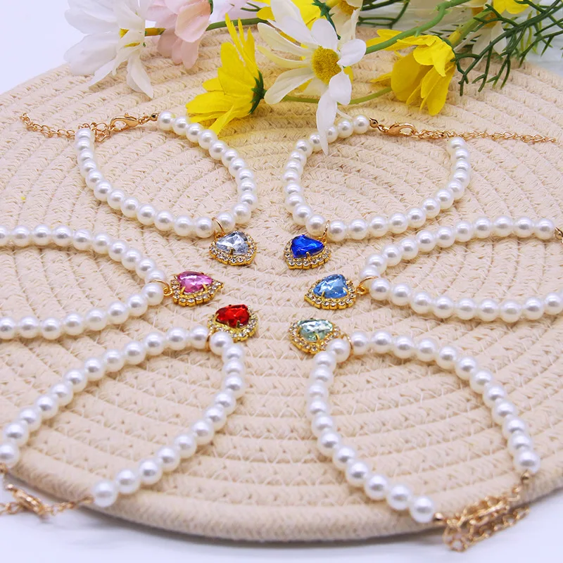 Cute Fashion Pet Supplies Cat Accessories Necklace Pearl Crystal Pet Collar Pearl Beaded Solid Crystal Pendant Pet Products