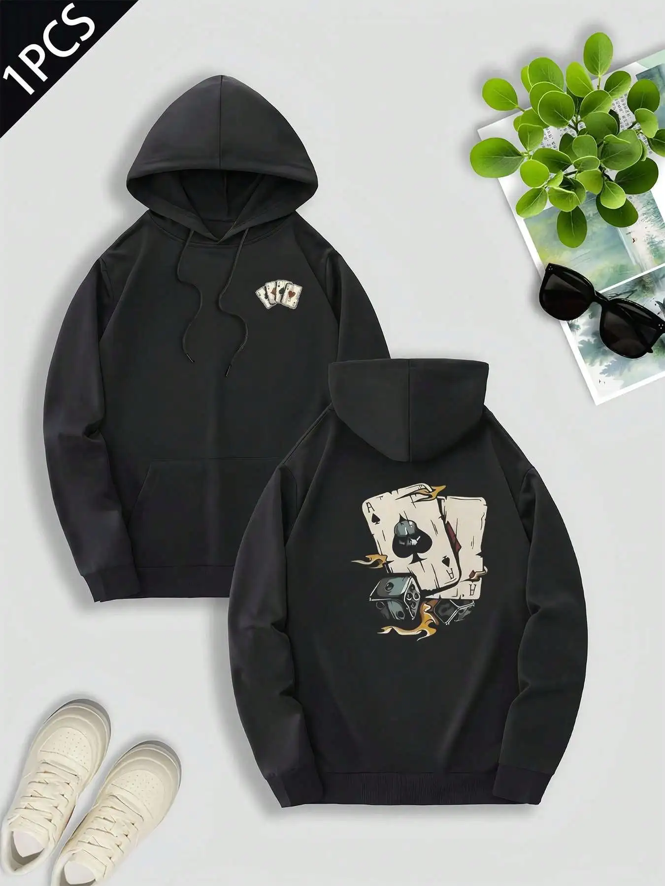 Playing Cards Dice Graphic Hoodie ,Men's Double-Sided Printed Casual And Comfortable Hoodie, Casual And Versatile Coat In Autumn And Winter(1 PC)