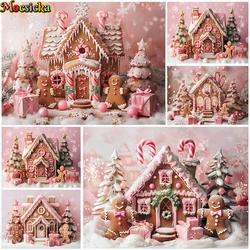 Mocsicka Pink Peppermint Gingerbread House Backdrops Kids Adult Photogrpahy Child Baby Photo Props Winter Christmas Background