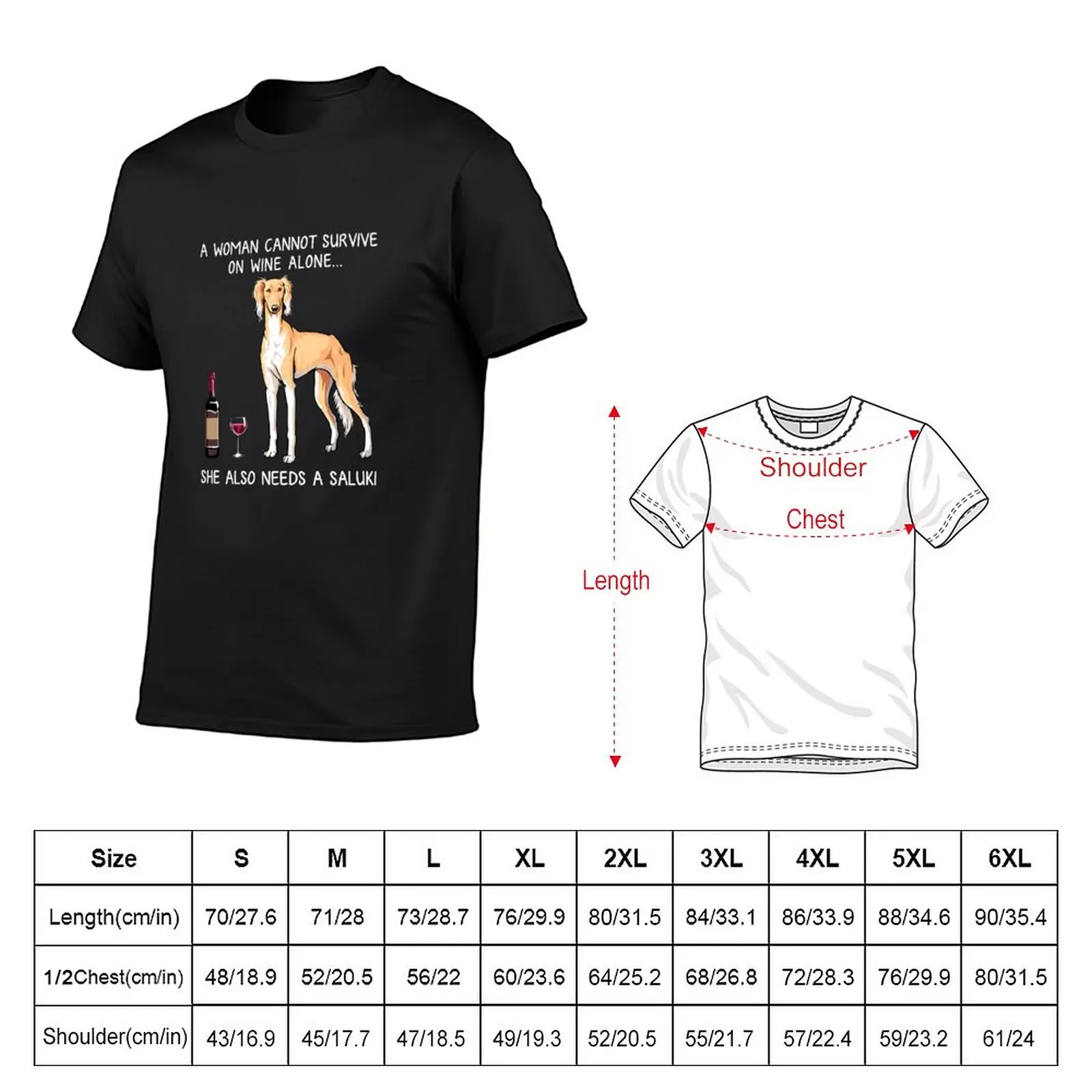 New Saluki and wine Funny dog T-Shirt black t shirt animal print shirt for boys summer top t shirts for men