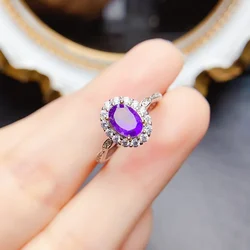 FS New 5*7mm Natural Amethyst S925 Sterling Silver Ring for Women Fine Fashion Charm Weddings Jewelry With Certificate MeiBaPJ