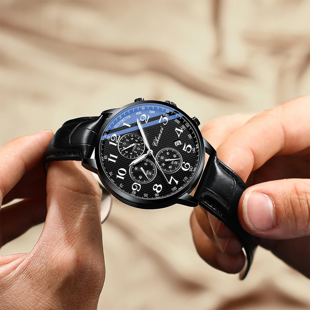 CHENXI Jam Tangan untuk Pria Jam Tangan Kuarsa Pria Multifungsi Jam Tangan Chronograph Pria Bercahaya Kalender Hadiah