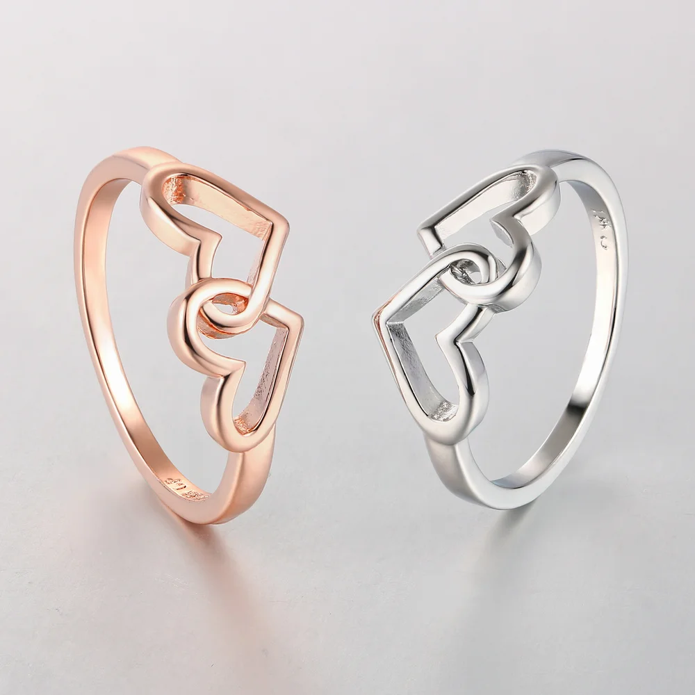 Top Quality Simple Style Heart To Heart Ring For Women Rose Gold Color Fashion Jewelry Valentine\'s Day Gifts  ZYR215 R252