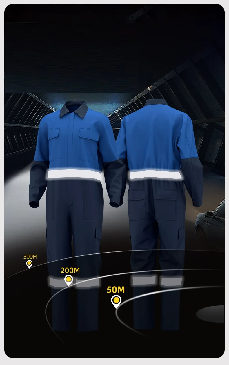 Mannen werken overall stofdicht hoge vis veiligheid overall tweekleurige uniforme autoreparatie schilder monteur jumpsuit weg civiele techniek